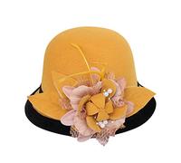 Chapeau cloche pour femme élégant vintage des années 20 Fedora Chapeau d'hiver en laine pour femme Chapeaux d'église, jaune, taille unique