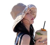 Chapeau Cloche réversible pour Femme,Chapeau Cloche d'été, Chapeau de Plage,Casquette de Voyage Pliable,avec Corde Coupe-Vent pour Voyage Vacances (FR/ES, Alpha/Lettres, Taille Unique, Kaki)