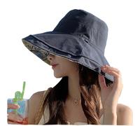 Chapeau Cloche réversible pour Femme,Chapeau Cloche d'été, Chapeau de Plage,Casquette de Voyage Pliable,avec Corde Coupe-Vent pour Voyage Vacances (FR/ES, Alpha/Lettres, Taille Unique, Bleu Marine)