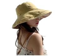 Chapeau Cloche réversible pour Femme,Chapeau Cloche d'été, Chapeau de Plage,Casquette de Voyage Pliable,avec Corde Coupe-Vent pour Voyage Vacances (FR/ES, Alpha/Lettres, Taille Unique, Jaune)