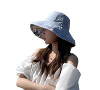 Chapeau Cloche réversible pour Femme,Chapeau Cloche d'été, Chapeau de Plage,Casquette de Voyage Pliable,avec Corde Coupe-Vent pour Voyage Vacances (FR/ES, Alpha/Lettres, Taille Unique, Bleu)