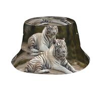 Chapeau cloche unisexe avec motif tigres blancs pour l'été, les voyages, la plage, le soleil, le plein air