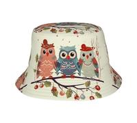 Chapeau cloche unisexe mignon avec hiboux de Noël sur une branche pour l'été, les voyages, la plage, le soleil, le plein air, noir