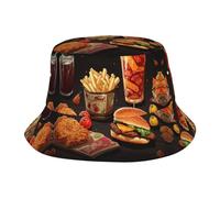 Chapeau cloche unisexe mignon avec jambes de poulet pour hamburger, boisson, été, voyage, pêcheur, plage, voyage, chapeau de soleil, casquette d'extérieur noire