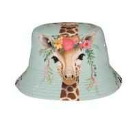 Chapeau cloche unisexe mignon girafe avec motif floral pour l'été, la plage, le voyage, le soleil, noir, taille unique XL