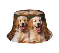 Chapeau cloche unisexe mignon Golden Retriever Chiots Animaux de compagnie Summer Travel Fisherman Cap Beach Voyage Chapeau de soleil Chapeau d'extérieur Casquette Noir