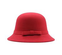 Chapeau cloche unisexe pour femme des années 1920 en fausse laine écrasable chapeau melon vintage chapeau rond grand et grand chapeau, Rouge, Taille unique