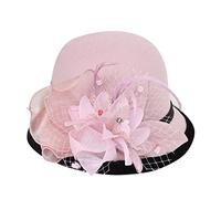Chapeau cloche vintage en faux feutre pour femme - Style années 1920 - Chapeau d'église élégant avec fleur Fedora, rose, taille unique
