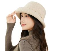 Chapeau Cloche Vintage En Feutre Pour Femme Années 1920 Bob D'hiver Chaud En Laine Hat Fedora À Bords Recourbés Cap Melon Élégant(Beige/Apricot)