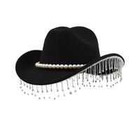 Chapeau Cowboy avec Pierres Strass | Coiffure Élégante Avec Large Bord | Chapeau de Cowgirl Style Western avec Pierres Brillantes | Pour le Carnaval Concert Musical Mariage Célébration Cosplay