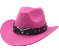 Chapeau Cowboy, Chapeau Cowboy Femme Classique Western pour Homme et Femme à Large Bord en Feutre avec Bandeau Taureau (FR/ES, Alpha/Lettres, M, 01 Rose Vif)