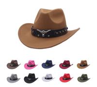 Chapeau Cowboy Western Fedora à Large Bord en Feutre Souple Unisexe pour Homme Femme avec Bandeau Amovible pour Ranch Rodeo Fête Cosplay Cadeau (001 Kaki, Taille unique)