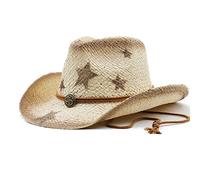 Chapeau Cowboy Western Homme Femme Chapeau de Paille avec Band et Badge, Cowboy Hat Chapeau de Plage Chapeau de Soleil d'été Pliable Anti-UV Large Bord Chapeau de Cowgirl