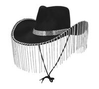 CHAPEAU COWGIRL NOIR FRANGES ARGENT ADULTE