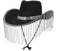 CHAPEAU COWGIRL NOIR FRANGES ARGENT ADULTE
