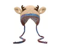 Chapeau créatif de renne de Noël, bonnet chaud en tricot avec bois de cerf et cache-oreilles, chapeau festif pour fêtes de Noël pour enfants et adultes (B)