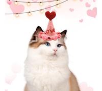 Chapeau Crochet pour Chat,Accessoire Saint-Valentin Cœur Amour Ajustable pour Animal de Compagnie | Chapeau Mignon pour Chien et Chat | pour Chiots Chats Chiens Fêtes Anniversaire Déguisement Races