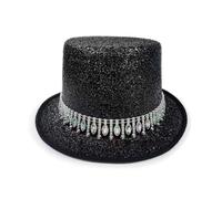 Chapeau cylindrique à paillettes avec franges en strass - Chapeau de fête en forme de Lincoln avec gouttes de diamant - Accessoire de costume de carnaval - Chapeau de spectacle de cirque magique pour