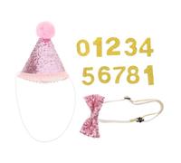 Chapeau D’Anniversaire pour Chat et Chien, Décor de Fête Réutilisable | Set Rose Nœud Papillon, Cône à Bord Dentelé et Chiffre, pour Petits Animaux Lors des Célébrations