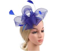 Chapeau D’Arc De Bibi De Mariée, avec Bandeau Et Clips Jockey Plume Chapeau Haut De Forme Mariage Cocktail Thé Partie Casque pour Les Femmes, Royal Blue, 1