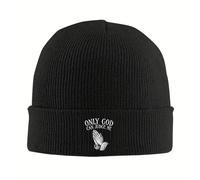 Chapeau d’Hiver Unisexe avec Seul Dieu Peut ME Juger Lettre de prière Mains Conception de Casquette en Tricot Noir Christian Faith Winter Beanie Hat pour Hommes Cadeau Femmes