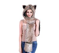 Chapeau d'animal en fausse fourrure fonction 3-en-1 capuches avec écharpes, moufles, pattes et oreilles, bonnet d'hiver chaud pour femmes et filles, Style-4, Taille unique