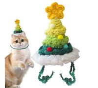 Chapeau d'arbre de Noël pour chat, chapeau d'arbre de Noël pour chien, Chapeaux d'hiver en forme d'arbre de Noël pour chiens, Couvre-chef de chiot à breloque pentagramme tricoté en laine fait à la mai