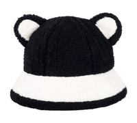 Chapeau d'automne et d'hiver avec oreilles d'ours - Chapeau de pêcheur en peluche - Couleur assortie - Casquettes polyvalentes épaisses et chaudes - Taille :, Dessus noir bord blanc, Taille unique