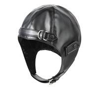 Chapeau d'aviateur en cuir avec capuche style grand-père - Casquette d'aviateur aspect cuir - Chapeau de pilote des années 40 - Accessoire de déguisement adulte - Noir