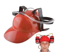 Chapeau de Bière Amusant - Casque à Boire en Plastique Sûr Avec Support de Canette et Paille - Pour Bière, Soda - Chapeaux de Fête Rouges