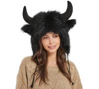 Chapeau de bison avec cornes - Chapeau de buffle chaud - Casque d'oreille pour Halloween, cadeau pour homme et femme Animal Cosplay Festival Theme Party Outdoor Adventure