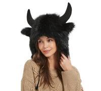 Chapeau de bison - Chapeau à cache-oreilles en peluche avec cornes, couvre-chef en forme d'animal moelleux pour et femme, design doux et chaud | Accessoire accrocheur pour fête à thème du