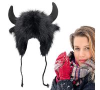 Chapeau de Bison, Chapeau en peluche avec cornes sur les oreilles, couvre-chefs moelleux pour Halloween, cadeau pour hommes et femmes festival animal cosplay fête à thème aventure en plein air