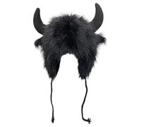 Chapeau De Bison - Chapeaus À Cache-oreilles En Peluche, Couvre-chef En Corne Moelleuse, Design De Costume Chaud Et Doux Avec Ajustement Réglable | Accessoires De Cosplay D'animaux Pours Fête Du Fest