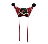 Chapeau de bouffon de Noël - Twin Horn & Star | Casquette de vacances rouge | Tissu en polyester extensible 15,7 x 9,8 pouces, garniture dorée à paillettes, accessoire de cosplay unisexe pour adultes