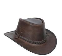Chapeau de brousse australien en cuir véritable style cowboy noir marron, marron, L