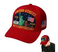 Chapeau de camionneur patriotique, chapeau de baseball commémoratif America 250Th - 1776-2026 - Couvre-chef patriotique tendance pour course à pied, voyage, randonnée, pêche, défilé de plage, Rouge, L