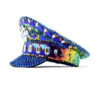 Chapeau de capitaine clouté arc-en-ciel avec rivets bleu marine réglable pour activités de plein air chapeau orné de strass