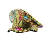 Chapeau de capitaine clouté arc-en-ciel avec rivets - Réglable - Tendance - Pour activités de plein air - Unisexe - En cuir - Bleu marine