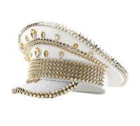 Chapeau de capitaine de mariée à paillettes avec strass pour femme, blanc