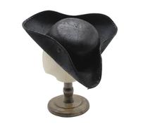 Chapeau de capitaine de pirate, chapeau de pirate en similicuir pour costume de pirate, chapeau tricorne pour fête à thème pirate, cosplay, carnaval, noir (1)