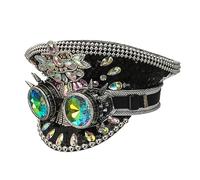 Chapeau de capitaine en cristaux avec paillettes perlées et une paire de lunettes vertes pour enterrement de vie de jeune fille, chapeau de capitaine dansant pour homme, Noir , taille unique