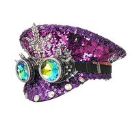 Chapeau de capitaine en cristaux avec paillettes perlées et une paire de lunettes vertes pour enterrement de vie de jeune fille, chapeau de capitaine dansant pour homme, violet, Taille unique