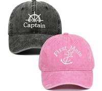 Chapeau de capitaine et premier maté, chapeau de capitaine de bateau brodé assorti, accessoires de bateau, cadeaux de bateau, Captain First Mate (noir délavé et rose délavé), taille unique