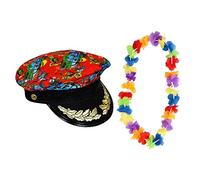 Chapeau de capitaine hawaïen + arc-en-ciel multicolore pour déguisement d'été homme femme (lot de 1, rouge)