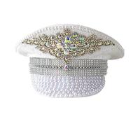 Chapeau de capitaine orné de cristaux lourds pour fille, garçon, mariée, carnaval, festival de musique, mode de luxe, C, taille unique