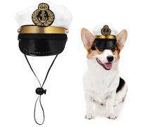Chapeau de Capitaine pour Chien, Chapeau de Cosplay Captain Blanc avec Corde réglable, Habillement des coiffures, Accessoires de Coiffure, Chiot Chat Marine Accessoires de Costumes d'halloween de