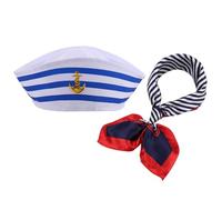 Chapeau de Capitaine Réglable avec Écharpe de Marin à Rayures - Accessoire de Costume pour Fête de Déguisement