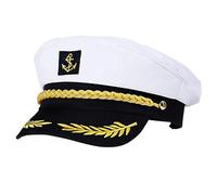 Chapeau de capitaine unisexe - Tissu léger en PVC et coton, sangle réglable, parfait pour les fêtes sur le yacht, les mariages à la plage et les costumes d'Halloween