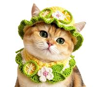 Chapeau de chat au crochet fait à la main avec fleurs - Costume réglable | Chapeau de chat en crochet pour photos de famille, réunions avec animaux de compagnie, fêtes d'anniversaire, excursions